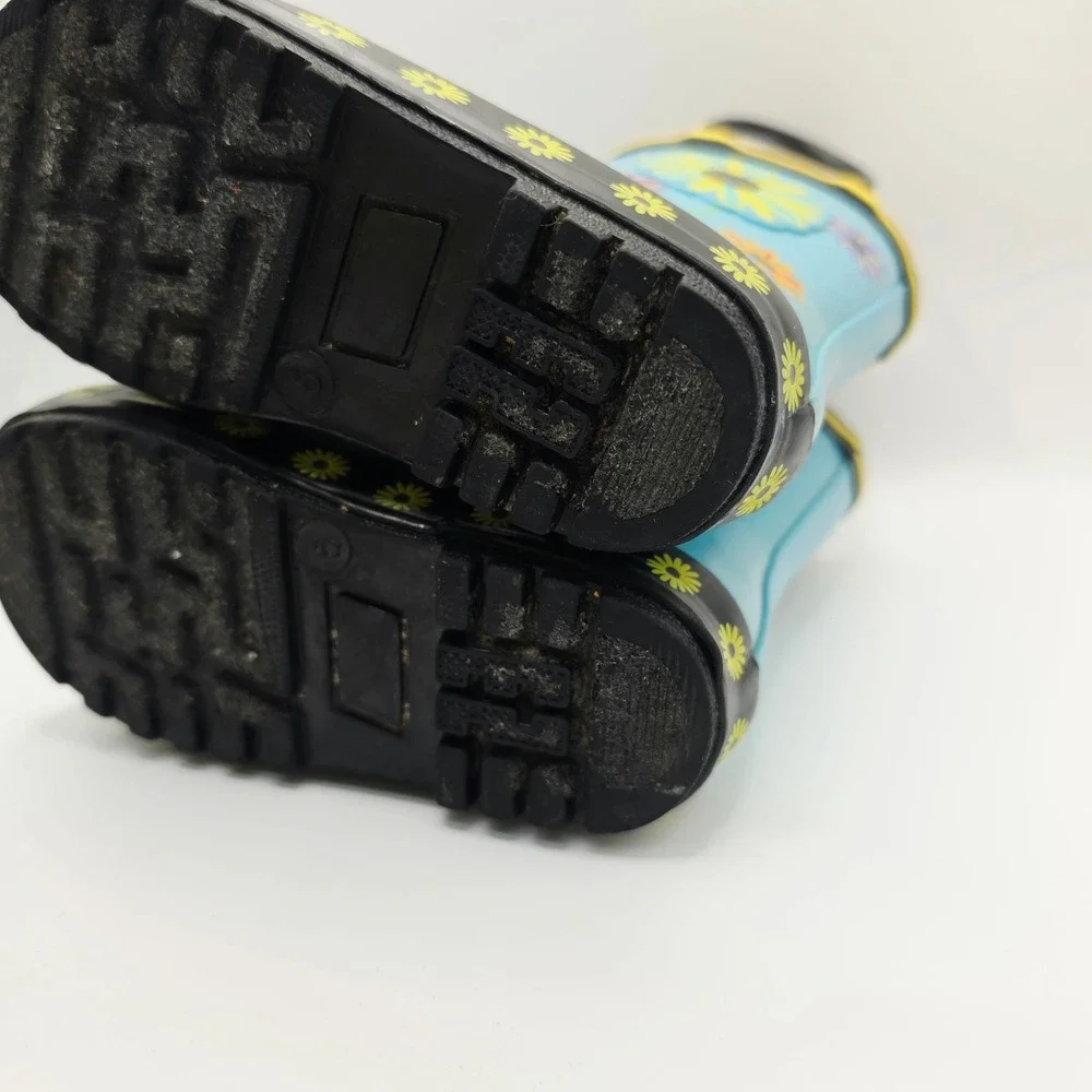 Unbranded Rain Boots Kids Size 5 Blue Daisy Floral Waterproof Pull On Rubber